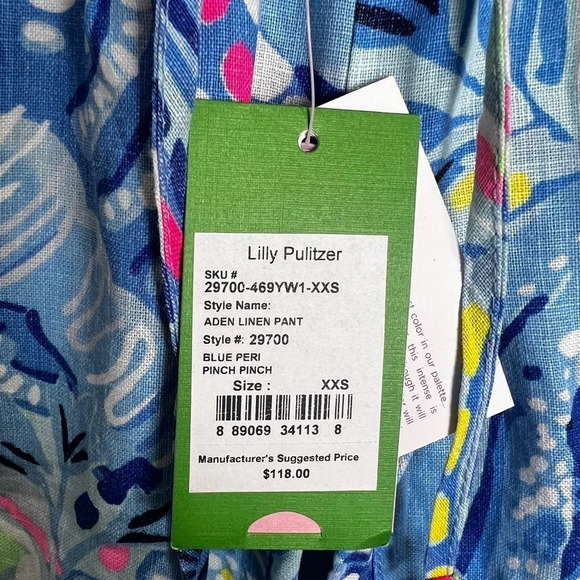 Size XXS new with tags Aden linen pants blue peri pinch pinch - Picture 3 of 5